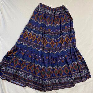 Vintage Central Falls Maxi Skirt Womens L Navy Blue Geometric Boho USA Made Y2K